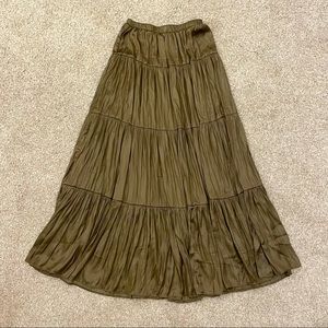 Philosophy Army Green tiered satin midi skirt